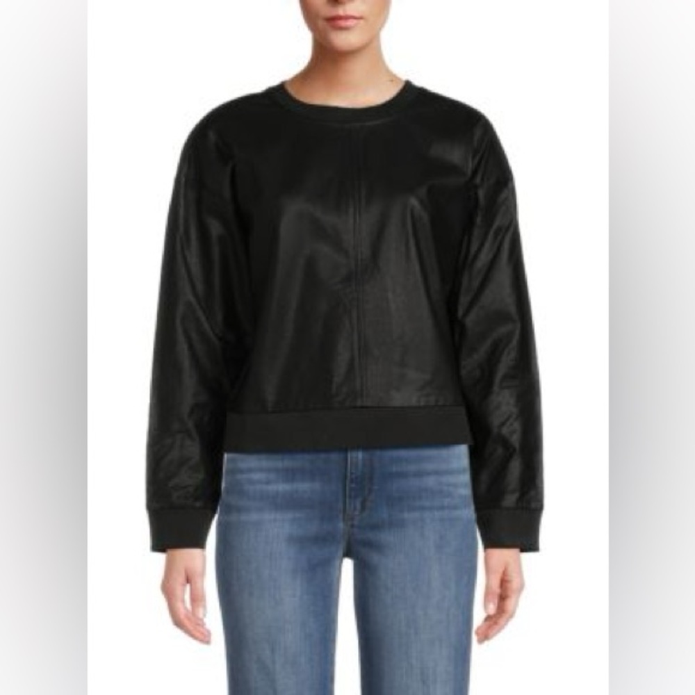 Grey Lab Faux Leather Drop Shoulder Sweatshirt Size S Black